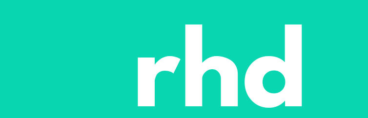 A turquoise box with the letters "rhd" in white in the center.